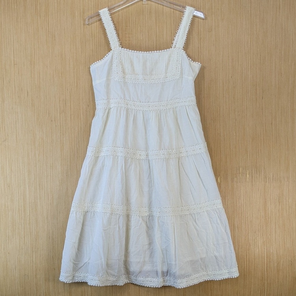 Matilda Jane Boho Cottage Feminine Lace Tiered Mini Dress Size 8 White Beach